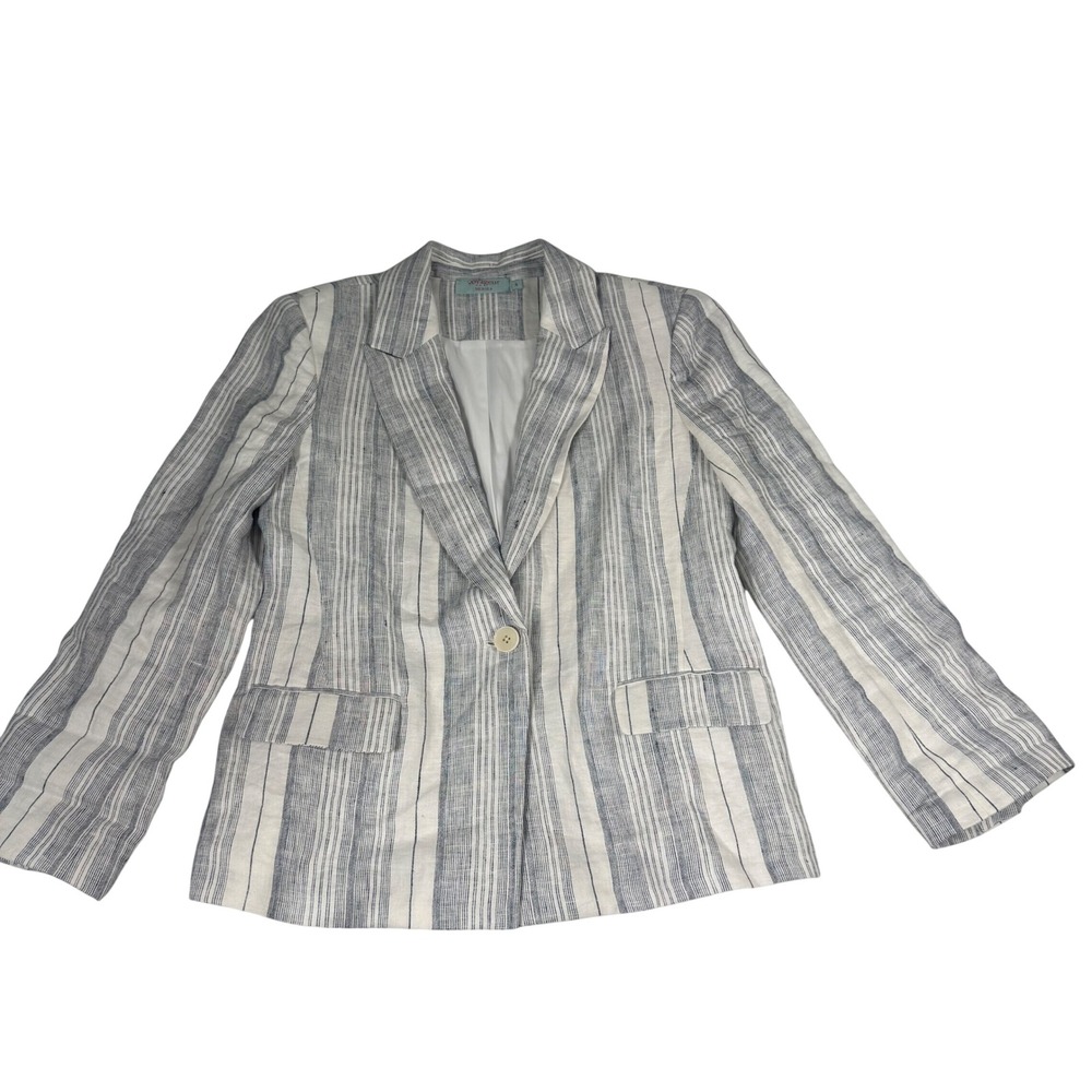 Voyageur by Mersea Blazer Womens Small Blue White Linen Coastal Striped Jacket
